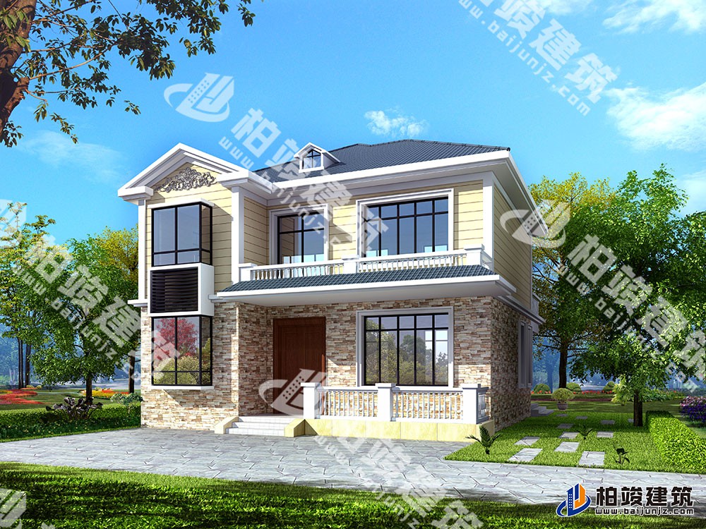 二層簡歐風(fēng)農(nóng)村自建房設(shè)計圖，造型清雅大方，內(nèi)部人性化設(shè)計