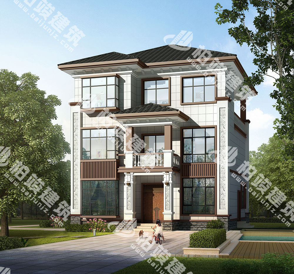 開間9.80米的三層簡歐風(fēng)自建房設(shè)計圖，戶型大氣