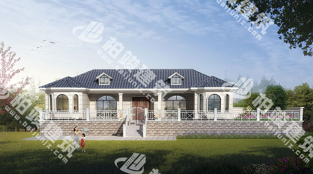 一層簡歐風(fēng)農(nóng)村自建房設(shè)計圖紙，經(jīng)典對稱設(shè)計帶庭院