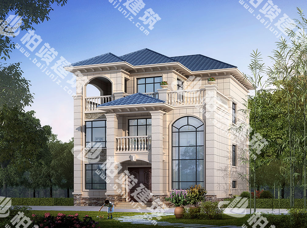 農(nóng)村三層簡(jiǎn)歐風(fēng)別墅設(shè)計(jì)圖，外形典雅，內(nèi)部7室