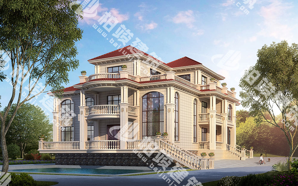 豪華三層農(nóng)村別墅，簡(jiǎn)歐風(fēng)格，復(fù)式客廳帶超高落地窗，大占地有大氣派