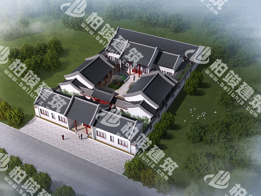 農(nóng)村自建四合院設(shè)計(jì)圖，三進(jìn)院落，占地1292㎡，內(nèi)部15室