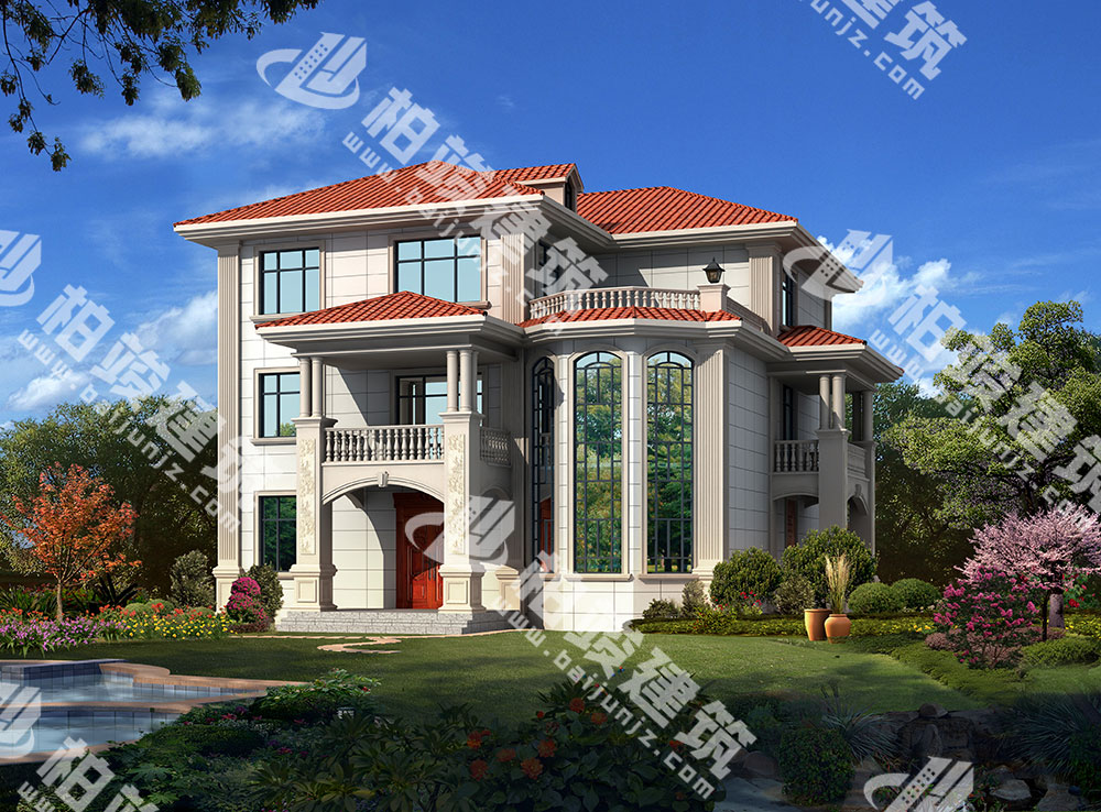 農(nóng)村三層樓房設(shè)計(jì)，大氣造型帶八角落地窗，內(nèi)部7室3廳8衛(wèi)