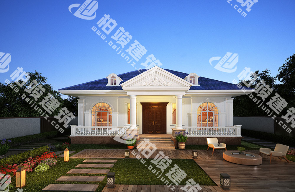 農(nóng)村一層簡(jiǎn)歐風(fēng)別墅設(shè)計(jì)圖，大氣對(duì)稱(chēng)設(shè)計(jì)，帶鍋爐房、火炕臥室