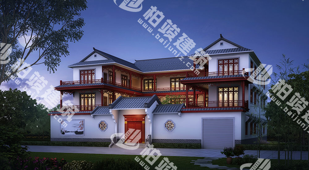 一進(jìn)三層新古典風(fēng)格四合院設(shè)計(jì)圖，13室7廳12衛(wèi)，帶電梯、車(chē)庫(kù)