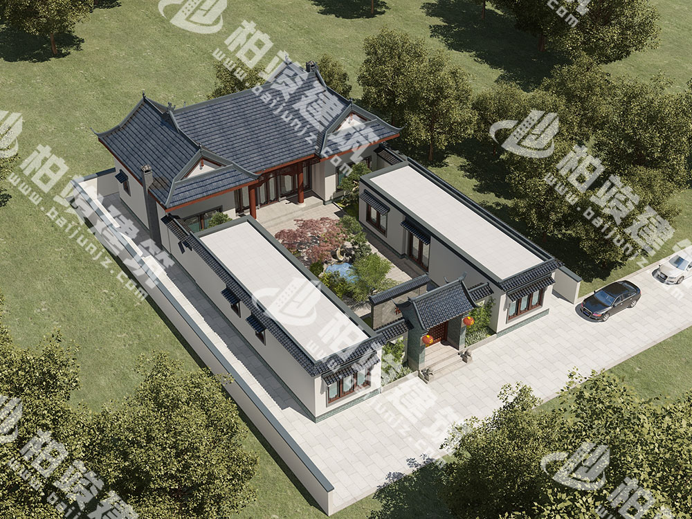 農(nóng)村自建四合院設(shè)計圖，中式庭院帶池，五臥室設(shè)計