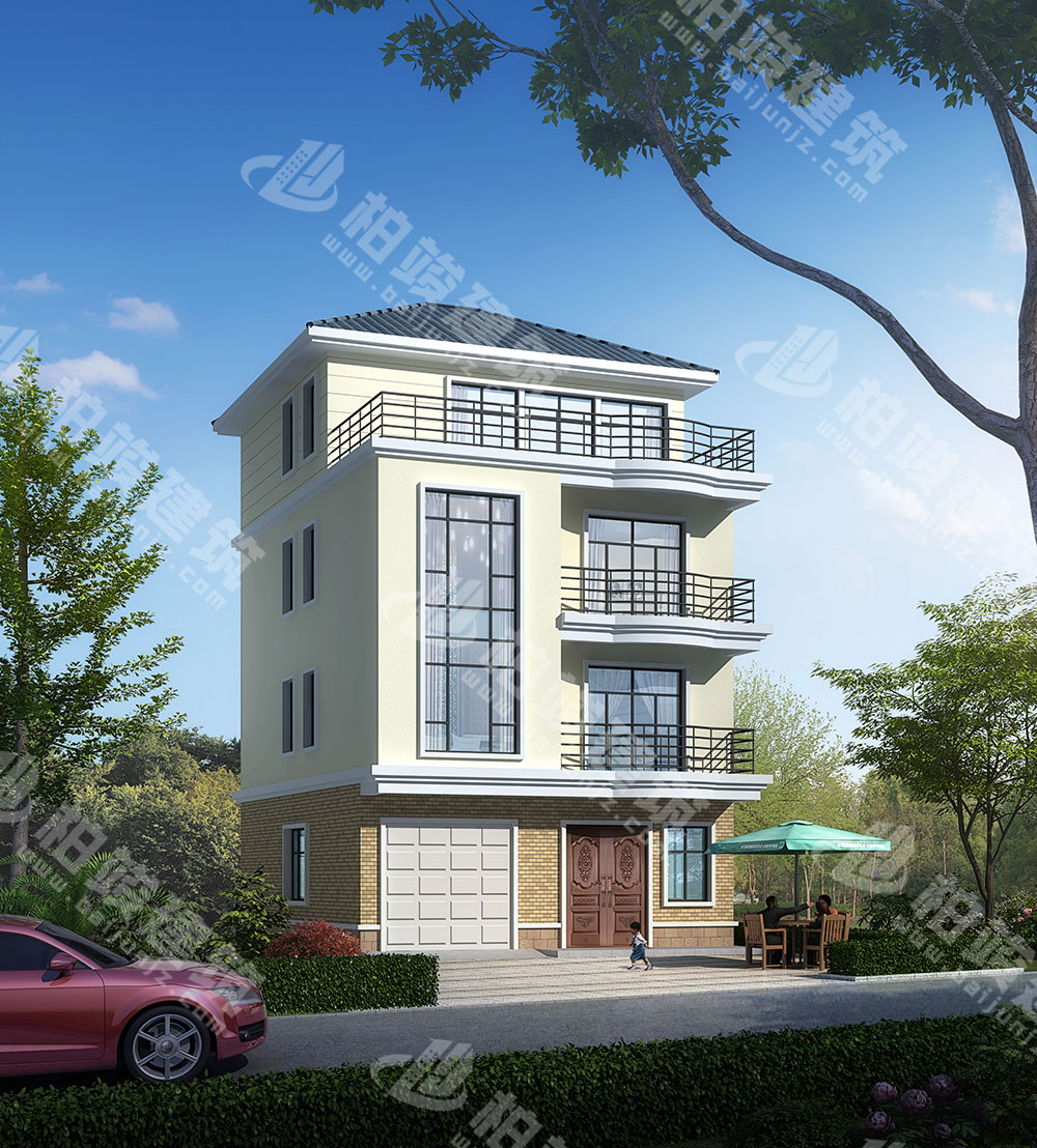 農(nóng)村四層別墅設(shè)計(jì)圖，小開間小占地，帶雙層落地窗、車庫(kù)、屋頂花園