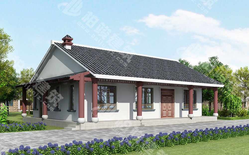 農(nóng)村自建一層新中式別墅，內(nèi)部四室，帶火炕、柴火灶、壁爐