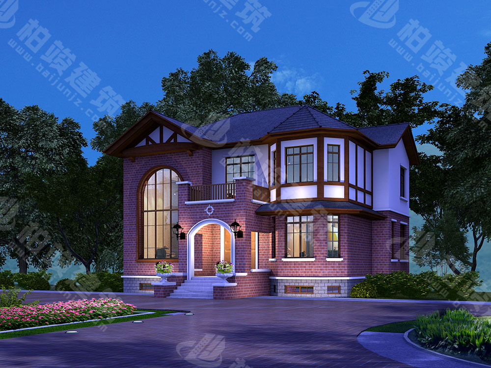 農(nóng)村自建別墅設(shè)計(jì)圖，二層美式風(fēng)格，帶多功能地下層、閣樓層