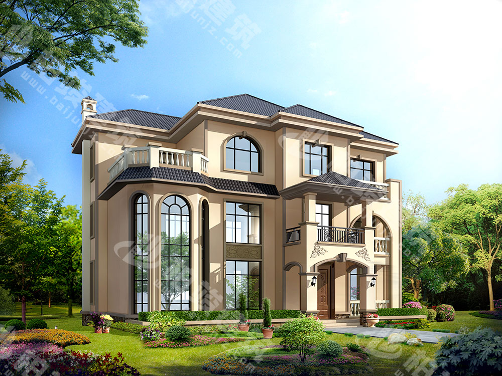 農(nóng)村自建房建筑圖紙，三層雙拼簡歐風(fēng)格，外形大氣典雅，內(nèi)部9室