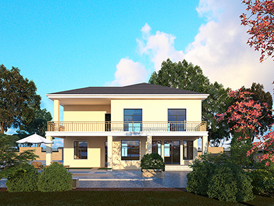 二層別墅設(shè)計，帶車庫和堂屋。