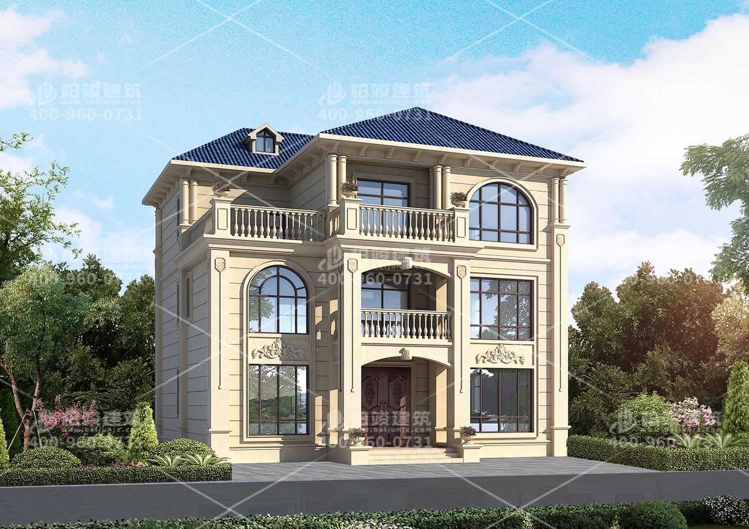 農(nóng)村別墅效果圖，三層歐式別墅設(shè)計(jì)。