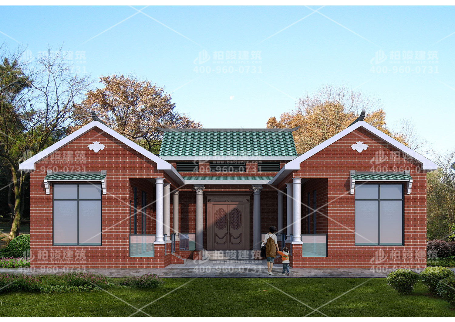 一層鄉(xiāng)村別墅設(shè)計(jì)圖，帶院子。