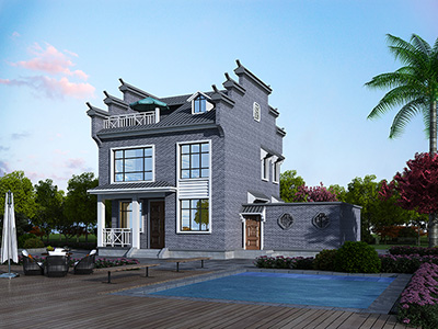 鄉(xiāng)村二層別墅效果圖，帶院子設(shè)計。