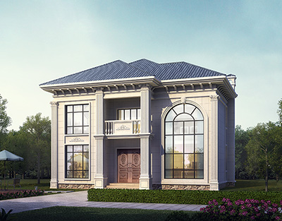 二層歐式小別墅設(shè)計(jì)圖，帶坡屋頂。