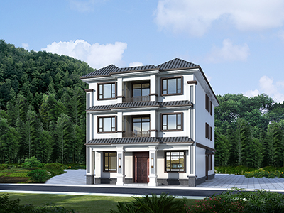 三層中式樓房設(shè)計(jì)圖，帶觀景臺(tái)。