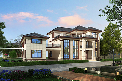 復式三層別墅設(shè)計圖，帶陽光房。