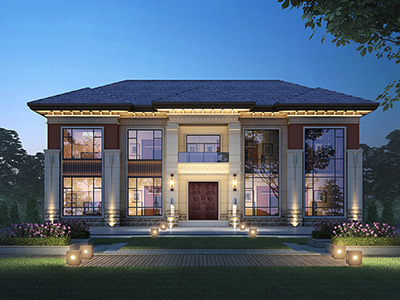 中式風(fēng)格別墅設(shè)計(jì)圖，客廳挑空設(shè)計(jì)。