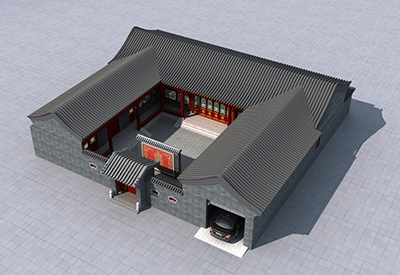 鄉(xiāng)村四合院設(shè)計(jì)圖，帶影壁墻和后花園。