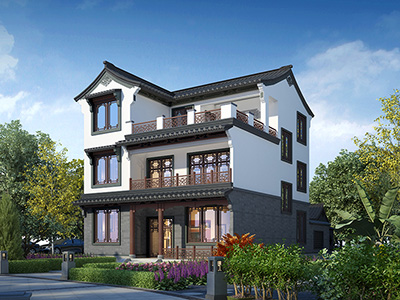 中式三層別墅設(shè)計(jì)圖，帶田園小院子