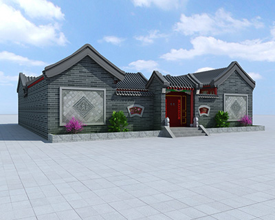 農(nóng)村中式四合院，帶堂屋。