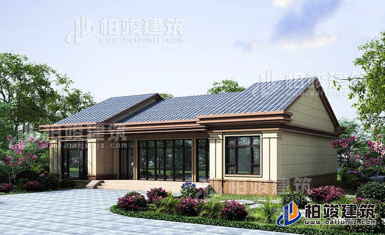 一層歐式別墅設(shè)計(jì)，帶衣帽間和茶室。