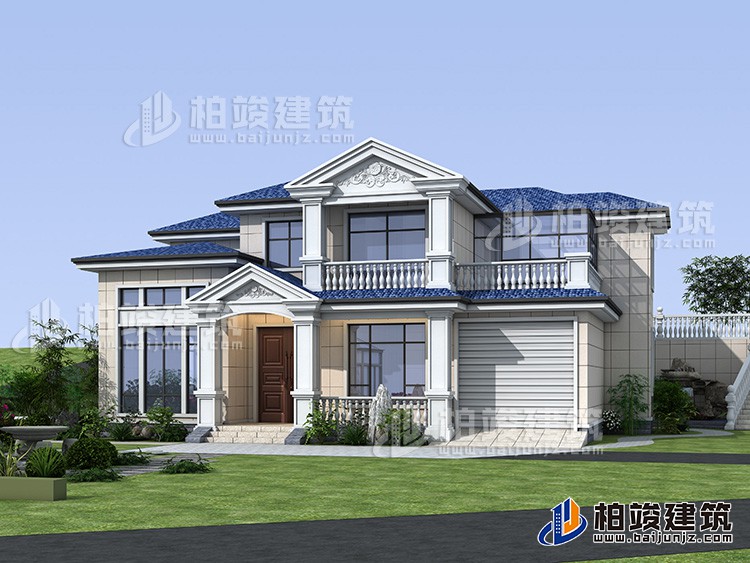 鄉(xiāng)村二層自建房設(shè)計(jì)圖，帶車庫。