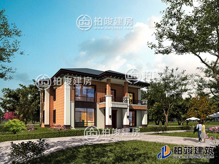 新農(nóng)村二層帶露臺(tái)小別墅設(shè)計(jì)圖紙及效果圖BZ235-新中式風(fēng)格