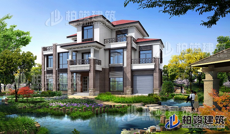 農(nóng)村三層樓房設計圖三層別墅圖片，占地面積188平米BZ316-新中式風格