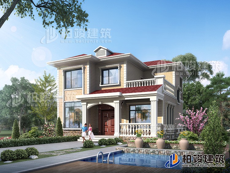 鄉(xiāng)村二層簡(jiǎn)歐風(fēng)格小別墅設(shè)計(jì)圖紙，帶露臺(tái)BZ258-簡(jiǎn)歐風(fēng)格