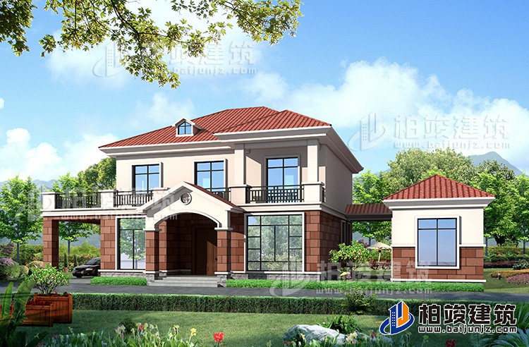 農(nóng)村30萬別墅款式二層自建房設(shè)計(jì)圖，外觀簡(jiǎn)約大氣BZ275-簡(jiǎn)歐風(fēng)格