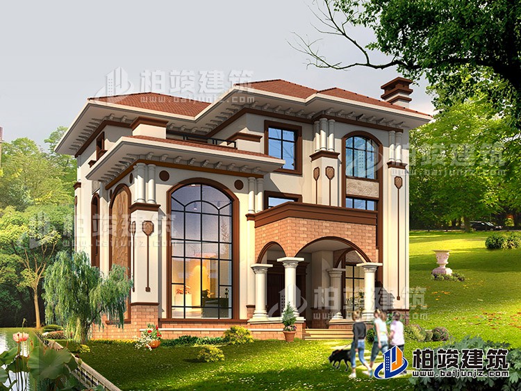 農(nóng)村三層復(fù)式樓房設(shè)計(jì)圖及效果圖，復(fù)式磚混結(jié)構(gòu) 造價(jià)30萬BZ363-簡歐風(fēng)格