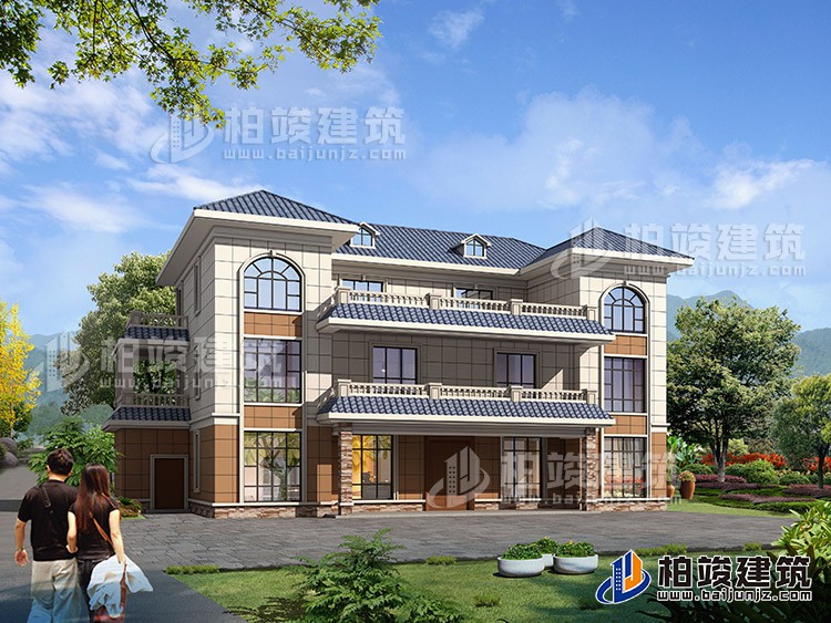 農(nóng)村三層兄弟雙拼歐式風(fēng)格別墅設(shè)計(jì)圖及效果圖紙BZ369-簡歐風(fēng)格