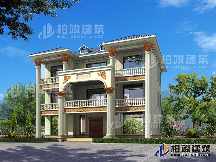 新農(nóng)村私人三層別墅建筑設(shè)計(jì)施工圖，全套別墅設(shè)計(jì)圖紙BZ372-簡(jiǎn)歐風(fēng)格