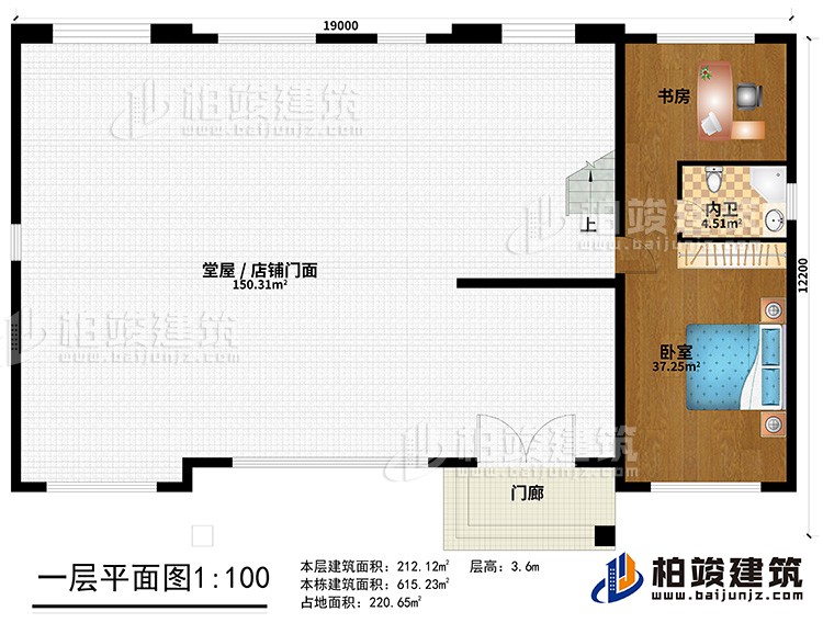 一層：門廊、堂屋/店鋪門面、臥室、書房、內(nèi)衛(wèi)