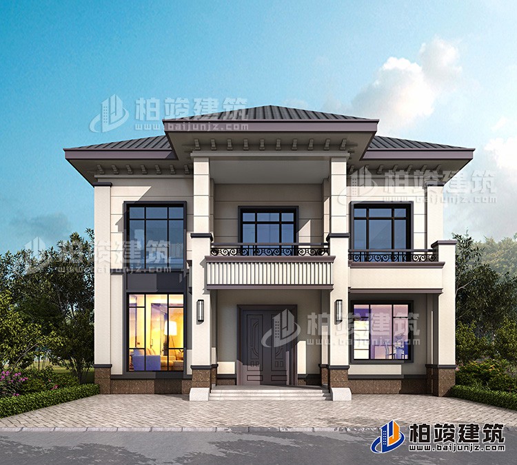 二層簡歐風(fēng)格農(nóng)村小別墅設(shè)計圖紙，帶露臺、柴火房BZ280-簡歐風(fēng)格