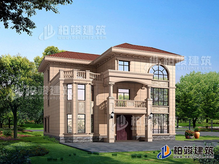 農(nóng)村三層樓房設計圖及效果圖，復式框架結構BZ378-簡歐風格