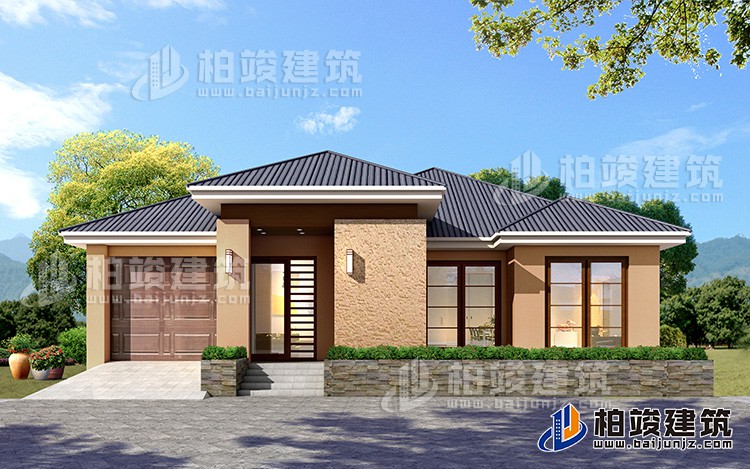 一層鄉(xiāng)村別墅設(shè)計(jì)戶型圖，占地200平左右，外觀很時(shí)尚BZ113-簡歐風(fēng)格