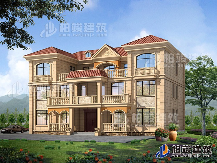 三層雙拼農(nóng)村房屋設(shè)計(jì)圖紙，全套施工圖及效果圖BZ383-簡(jiǎn)歐風(fēng)格