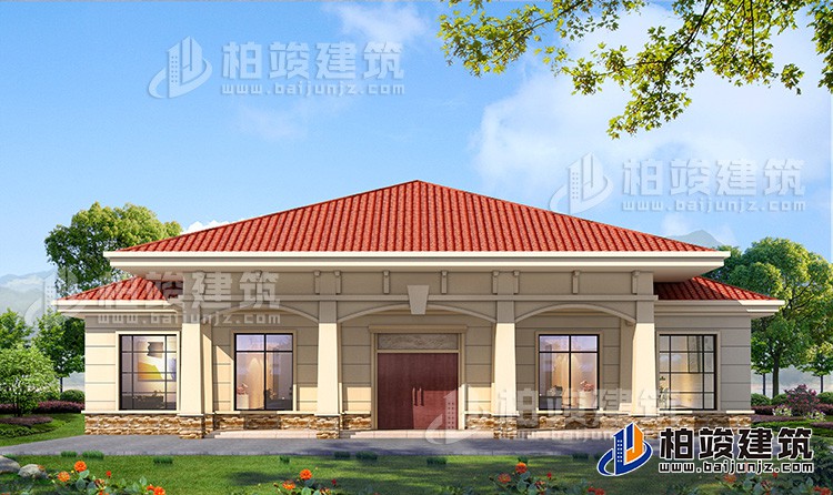 農(nóng)村20萬自建一層平房設(shè)計圖，占地面積280平米BZ114-簡歐風(fēng)格