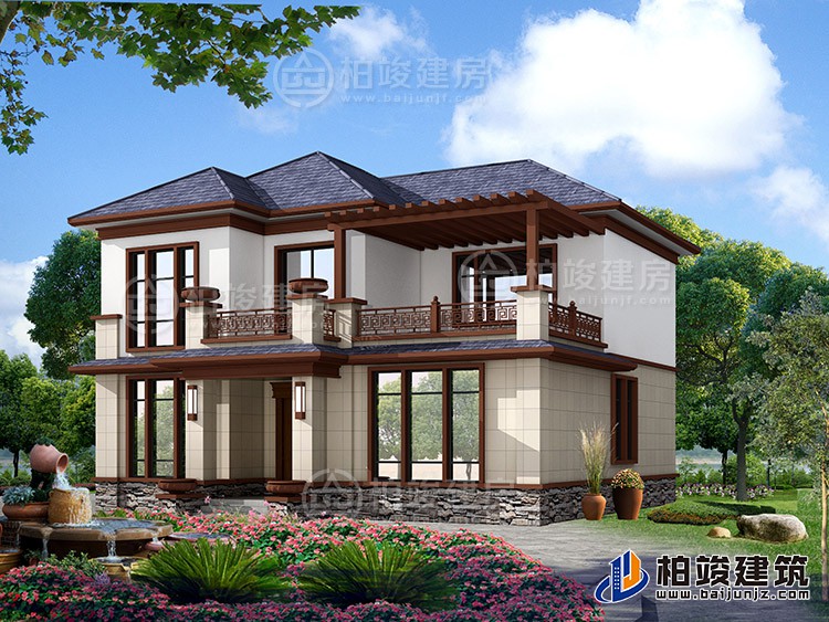 2019新款農(nóng)村20萬元二層小樓圖，占地140平米左右BZ288-新中式風(fēng)格