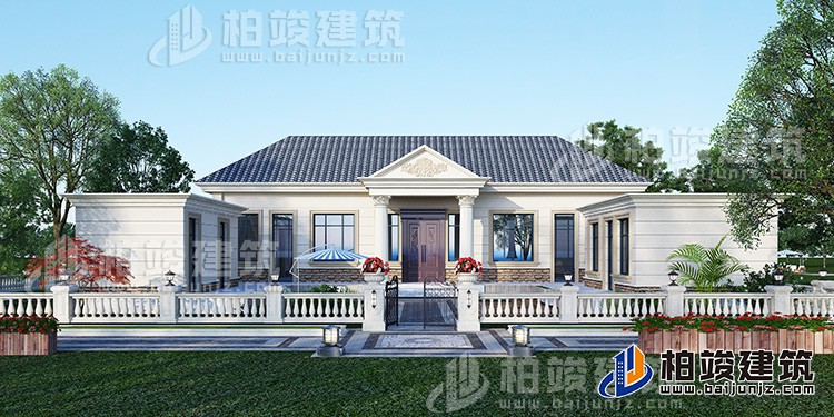 農村蓋房設計大全一層房子的設計圖紙，帶漂亮的小院子BZ116-簡歐風格