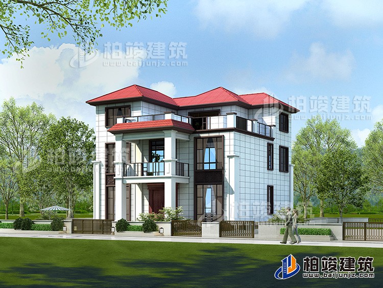 三層帶大露臺農(nóng)村別墅設計圖紙BZ3306-新中式風格