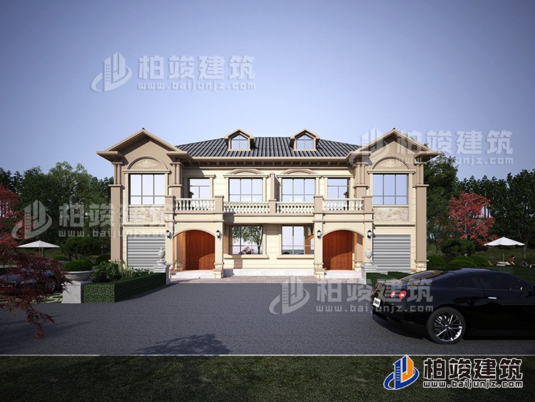 農(nóng)村二層別墅設(shè)計(jì)圖，帶外觀效果圖，帶車(chē)庫(kù)兄弟自建推薦BJ2509-簡(jiǎn)歐風(fēng)格