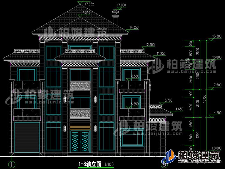 新款農(nóng)村四層別墅設(shè)計(jì)圖紙及效果圖，外立面清新別致BZ412-新中式風(fēng)格