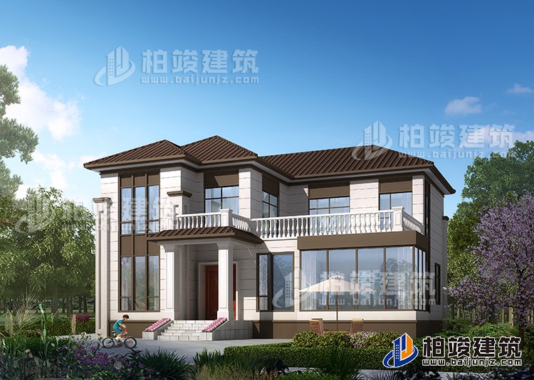 農(nóng)村25萬(wàn)別墅款式二層自建房設(shè)計(jì)圖，外觀簡(jiǎn)約大氣BZ2513-簡(jiǎn)歐風(fēng)格