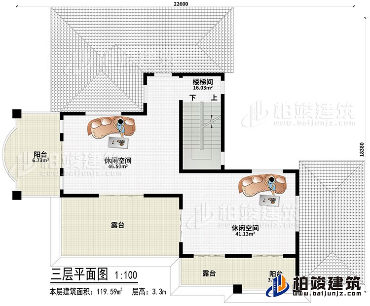 頂層：2休閑空間、2露臺、2陽臺、樓梯間
