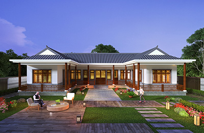 農(nóng)村獨(dú)棟一層中式別墅設(shè)計圖紙