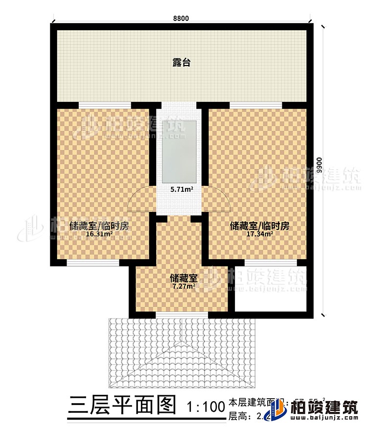 三層：3儲藏室，露臺