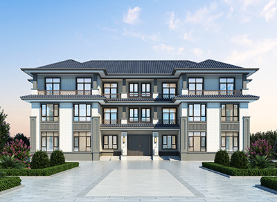 三層豪華大氣中式別墅設(shè)計圖 雙拼